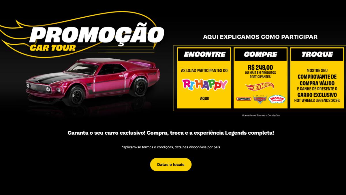 Hot Wheels Legends Promo Car Tour Brasil 2026 — Múltiplas cidades, BR